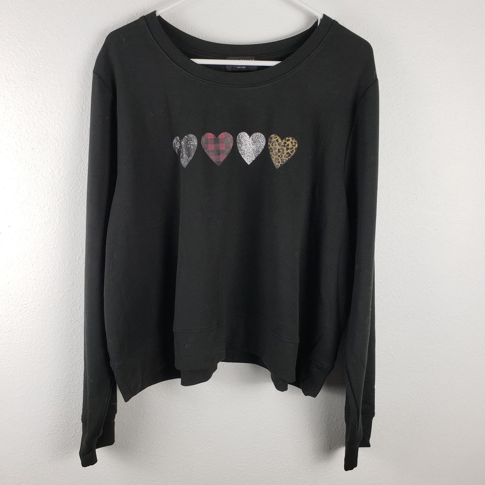 Lane Bryant Women's 22/24 Heart Graphic Crewneck Sweatshirt‎ Black Comfy Casual
